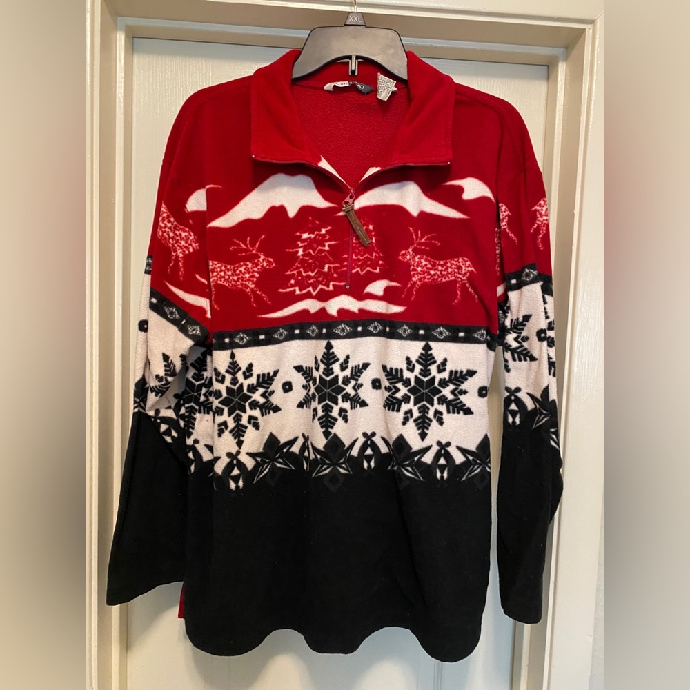 VTG Christmas holiday Quarterzip fleece pullover size large